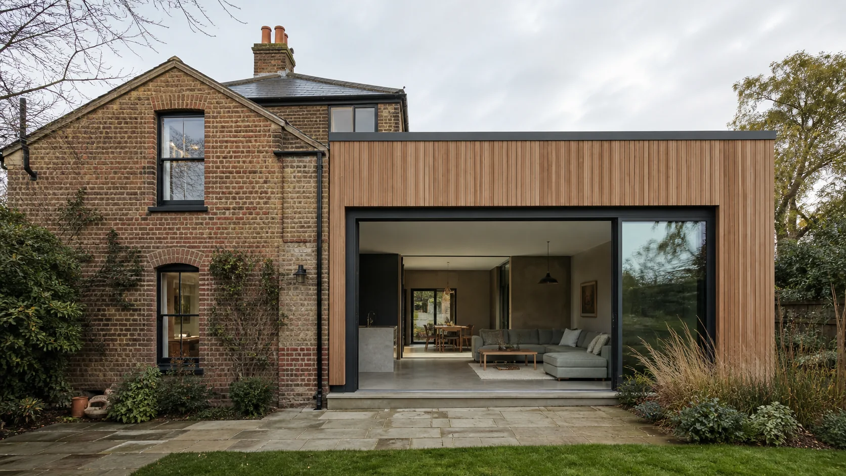 Fictional renovated brick home used in the Stone and Field construction website concept
